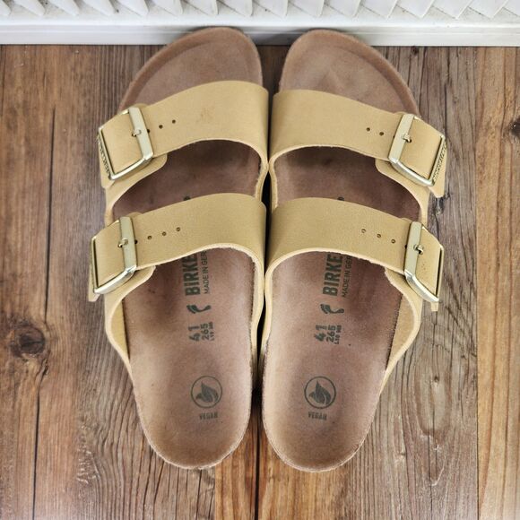 Birkenstock Arizona Vegan Latte Cream Birkibuc Womens Size 10 Boho Slide Sandals - Picture 5 of 9